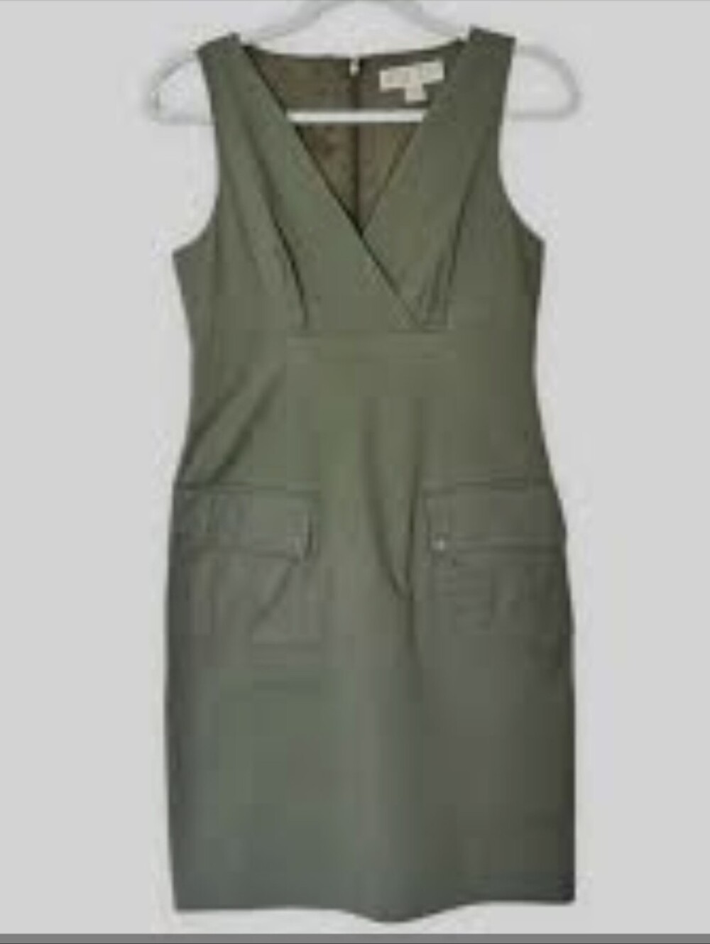 Michael Kors Olive Green Sleeveless V-Neck Midi Dress